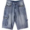 Mens Plus Size Loose Baggy Denim Short Men Jeans Fashion Streetwear Hip Hop Long 3/4 Cargo Shorts Pocket Bermuda Male Blue 210518