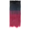 Ombre Synthetic Clip in Hair Extensions One Pieces 5Clips 22Inch Ponytails Straight Hairpieces For Women