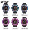 SANDA Luxury Colorful Dual Display Quartz Watch Waterproof Sports Luminous Chronograph Multi-function Men's Watch G1022