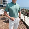 Moda Dzianiny Ice Silk Polo Shirts Mężczyźni Lato Krótki Rękaw Slim Polo Koszule Biznes Casual Lapel Męskie Topy Męskie Odzież 210527