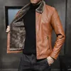 Jaqueta de couro grosso homens inverno outono homens jaqueta moda falso colar de pele À prova de vento casaco quente masculino marca vestuário my156