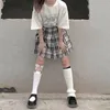 Saias [Two-Piece Terno] Estudante de Verão Japonesa Menina Casual Impressão T-shirt Pleated Skirt Faculdade Estilo Terno / Solteiro