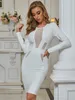 Ankomst vinter kvinnor sexig designer spets mesh vit bandage klänning damer elegant bodycon party vestido 210527