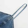 Kadın Moda Mavi Denim Elbise Yaz Seksi Spagetti Kayışı Mini Kolsuz Ön Fermuar Backless Rahat Kot ES 210515