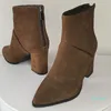 Laarzen vrouwen enkel lederen schoenen plus maat 22-26,5 cm koe suede hoge hak rug ritssluiting koffie 2 kleuren