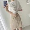 Korean Elegant Clothes For Women Two Piece Set White Vintage Shirt Blouse Ruched Mini Skirt Office Lady Chic Female Suit 210514