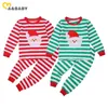 6m-5y Christmas Toddler Kid Baby Boy Girl Pajama Set Red Green Striped Cartoon Santa Outfits Xmas Kostymer 210515