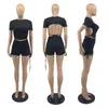 Designer Summer Tracksuit 2 Piece Set Sexig Backless DrawString Round Neck Tee Mini Short Women Sportwear Jogging Suits Plus Size Clothing