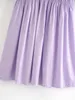 Women vintage O Neck puff sleeve purple color mini Dress Ladies press pleated elastic casual slim vestidos Dresses DS4025 210420