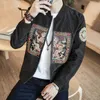 IEFB spring Loose Casual Bomber Jackets Men's Chinese Fashion Ragon Robe Embroidery Coats Zipper Black White Cloth 5XL 210524