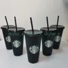 Starbucks 24oz/710ml canecas plásticas copos reutilizáveis ​​de bebida preta de pilar de pilar de fundo liso de fundo de palha
