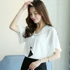 Свободная повседневная шифоновая блузка рубашка женщины с коротким рукавом плюс размер женские рубашки V-образным вырезом белые вершины для лета Blusas D560 50 210512