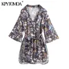 Women Chic Fashion With Belt Paisley Print Mini Dress Vintage Three Quarter Sleeve Side Vents Female Dresses Mujer 210416