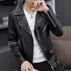 Plus Size 3xl Mens Pu Leather Jackets Kpop Style 2021 Autumn Jacket Biker Faux Leather Coats Red Black Zipper Rivet Overcoats X0721