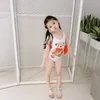 Bebê encantador Bebê Meninas Swimwear Ruffles Arcos Swimsuit para Crianças Criança 12m Cartoon Banhing Suit 210529