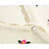 Frankrijk Franse witte Emile-vesten bloemen geborduurde vrouwen trui vintage knoppen lange mouw gebreide 210429