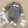 Summer and Spring Baby Boy / Girl School Style Bowknot Decor Long-sleeve Jumpsuit One Pieces Jumpsuits 210528