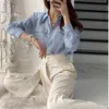 Single-breasted Lapel Female Tops Cotton Solid Office Ladies Blouses Plus Size Women Minimalism Shirts Femme Blusas 13512 210528