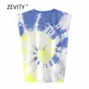 Vrouwen mode kleur inkt schilderij print artistieke schouder pad casual t-shirts vrouwelijke basis o hals t-shirt chique leisure tops T677 210420