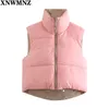 Lente roze bijgesneden vest jas vrouwen mode warm mouwloos parkas hoge kraag vest vrouwelijke casual bovenkleding chic top 210520