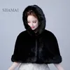 SHAMAI noir haute qualité hiver fausse fourrure veste de mariée chaud Boleros luxueux mariage mariée Cape Wrap avec chapeau