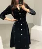 Korean Vintage Velvet Beading Notched Collar Dress Women Full Sleeve A-line Dresses Elegant Office Female Vestidos Femme 210518