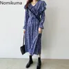 Nomikuma ankomst v nacke full ärm vintage klänning ruffle patchwork blommig tryck elegant koreanska klänningar mode vestido 3a554 210514