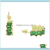 Hoop Jewelryhoop Hie Luxury Gold Earring Fashion Round Shining Green Crystal CZ Zircon Earrings for Women Jewelry Wedding Aessory Drop D