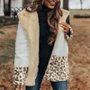 Kvinnor Vinter Vintage Leopard Print Patchwork Plush Jacket Elegant Faux Fur Coats Casual Turn-down Collar Lossa Outwear Overcoat 210428