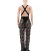 Women's Jumpsuits & Rompers YUYOU 2022 Sequins Jumpsuit Nightclub Sexy Perspective Beads Piece Halter Fashion Black