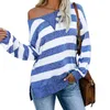 Plus Size Casual Stripe T-shirt à manches longues pour femmes New Autumn O Neck Loose Color Contrast Split Tees Ladies Oversized Tee Shirt 210412
