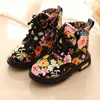 Autumn Girls Boots PU Leather Waterproof Kids Children Baby Shoes Fashion Flower Zip Rome Girl Martin Printing 210918