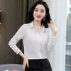 Mulheres de seda coreana camisas de manga comprida blusa superior plus tamanho mulher cetim branco elegante 3xl 210604