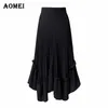 Summer Chiffon Pleated Skirt Irregular Length Ruffles with Zipper Boho Vacation Women Beach Plus Size Clothing Jupes Saias Femme 210416