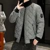 Korean Fashion Autumn Winter Bomber Jacket Men Thicken Baseball Diamond Shape Designed Stand Collar Casual 220301