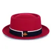 Berets Flat Top Chapéu de Jazz Moda 100% Austrália Lã Fedora dos homens com torta de porco Mulheres sentida 56-58cm