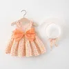 2021 Nueva moda de verano Vestido de niña Vestido de flores Princesa Vestidos para 1 año Ropa de cumpleaños de niña con sombrero 2pcs Traje de bebé Traje Q0716