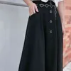 Casual High Waist Kvinnor Skirts Slim Elegant Koreansk stil A-Line Black Lolita Dekorerad Midi Mode Vintage Harajuku Lång kjol 210417