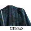 Xitimeao herfst lange mouw vrouwen boho jurk bloemen print chiffon es ruches vrouwelijke vakantie casual 210604