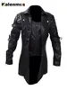 Punk Coat Men Faux Leather Pu Trench Jacket Medeltida Goth Spring Fall Top Streetwear Vintage Gothic Moto Biker Outwear Abrigos P0813