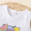 1-5Y Letni Toddler Kid Dziewczyny Ubrania Zestaw Słodkie Owoce Druku Kamizelki Topy Watermelon Spodenki Casual stroje Kostiumy dla dzieci 210515