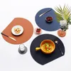 Mats & Pads Heat Lnsulation Non-Slip Oil-proof Double-layer Semi-circular Dining Table Mat Set PU Leather Placemat Waterproof Tableware Pad