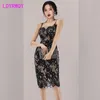 LDYRWQY summer Korean version sexy temperament lace V-neck slim dress Office Lady Polyester 210416
