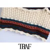 TRAF Women Fashion With Ruffles Crochet Knitted Tank Top Vintage Square Collar Wide Straps Female Camis Mujer 210415