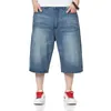 Schinepon Summer Plus Size Wide Been Jeans Shorts Mannelijke Skateboard Swag Baggy Heren Capri Denim Broek 42 46 44 210331