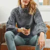 Kvinnor Pearl Sweater Knitted Grey CrewNeck Pullovers Casual M0133 Höst Vinter 210514