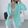 Moda Tasarımcısı Blazer Ceket kadın Kruvaze Metal Düğmeleri Blazers Mavi Ofis Giyim Suit Feminino 210430