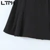 black pleated skirt casual all-match korean irregular High Waist Paste adjustable folds A-line women Skirts Summer 210427
