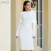 Autumn White Color Long Sleeve Bandage Dress Women Sexy Bodycon Club Celebrity Evening Runway Party Vestido 210423