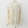Printemps automne français femmes chemise hauts blancs à manches longues brillant soie Satin rétro Blouses Chemisier Femme 11971 210521